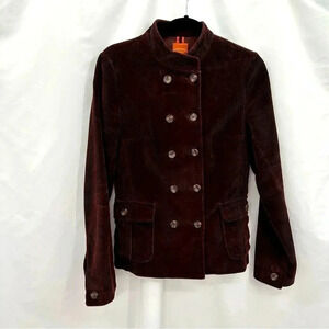 Anonymous John Carlisle Corduroy Pea Coat Small Brown Double Breasted Button Up
